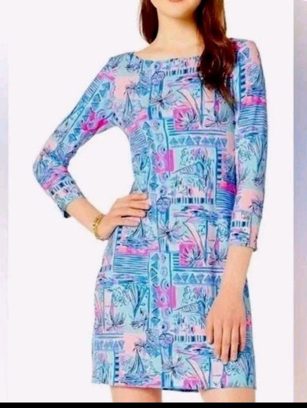 NEW Lilly Pulitzer Sophie Dress Yeah Buoy Sailboat Shell XS Blue Pink UPF 50+